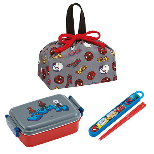 One Tier - スパイダーマン ランチ 3点 セット 450ml 角型 ( comic弁当箱 comic巾着 25箸 ) yts1820 弁当箱 ランチボックス お弁当箱 はし 箸ケース ランチ巾着 巾着袋 弁当 グッズ 入園 入学 かわいい MARVEL ランチグッズ