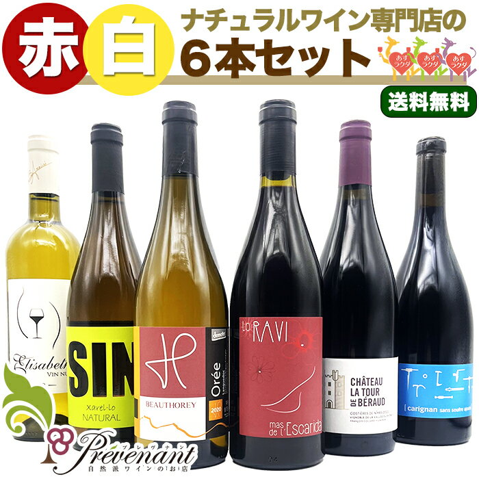 ナチュラルワイン【 赤白ワイン 6本 セット 】（750ml×6）各3本 赤 白 ワイン フランス スペイン ワインセット ＆ 自然派ワイン を楽しむための プレヴナン オリジナル小冊子 ギフト 期間限定 ホームパーティ 酸化 防止 剤 不 使用 父の日