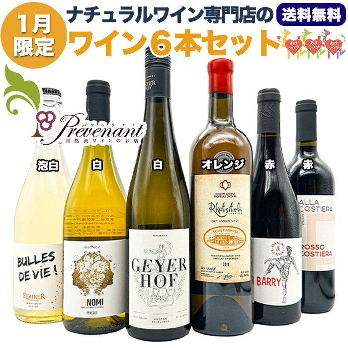 ナチュラルワイン 【 月替わり 1月限定 6本 セット 】（750ml×6） 泡 白 オレンジ 赤 自然派ワイン 無農薬 オーガニック オーガニックワイン 酸化防止剤 不使用 無添加 ワイン 白ワイン 赤ワイン