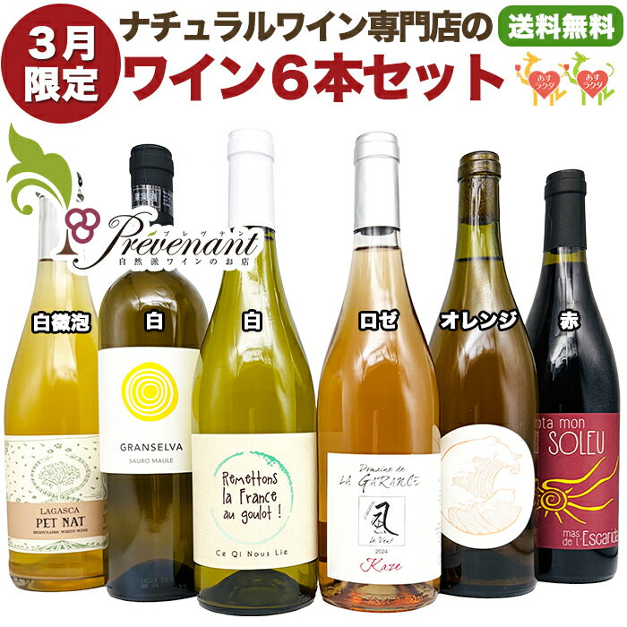 【スーパーセール期間中クーポンあり!!】 ナチュラルワイン 【 月替わり 3月限定 6本 セット 】（750ml×6）【3月限定プレゼント付！】 泡 白 オレンジ ロゼ 赤 自然派ワイン 無農薬 オーガニック オーガニックワイン 無添加 ワイン 白ワイン 赤ワイン
