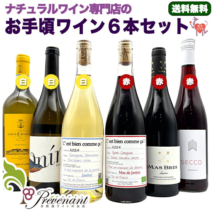 ナチュラルワイン 【 お手頃価格 ワイン 6本 セット 】（750ml×6） デイリーワイン 自然派ワイン 無農薬 オーガニック オーガニックワイン ワイン 赤 白 赤ワイン 白ワイン 誕生日 ギフト クリスマス パーティー