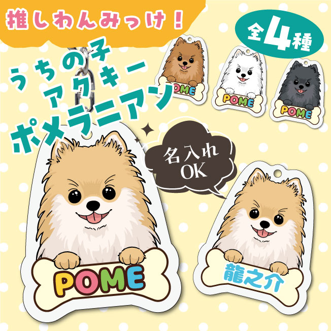 Rakuten - うちの子アクキー ポメラニアン イラスト アクリルキーホルダー(PRI-SHION オリジナル イラスト アクリルキーホルダー かわいい 犬 わんこ アクキー キーホルダー 名入れ ネームプレート)