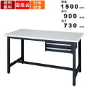 【楽天SUPERSALE!!各種クーポン配布中】作業台 WZL-15902 2段引出し型 ポリ合板タイプ 耐荷重300kg ワークテーブル 作業テーブル ワークベンチ 軽量作業用 低コスト スクエア天板 清潔感 事務机 作業机 引出し耐荷