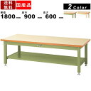 作業台 ワークテーブル 耐荷重3000kg SSML-1890TT 高さ600mm 固定式 全面棚板付き メラミン天板 スーパータイプ 作業用テーブル オフィス家具 事務所 学校 工場 アイボリー 木目調 横幅1800mm 奥行900mm 横揺れ強度抜群