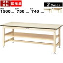 作業台 ワークテーブル 耐荷重800kg SVM-1575S2 高さ740mm 固定式 基本形 中間棚付き メラミン天板 ワークデスク 作業用デスク スクエア天板 横揺れ強度抜群 作業場 工場 倉庫 天板厚21mm 木目調 アイボリー 多目的 ヤマテック