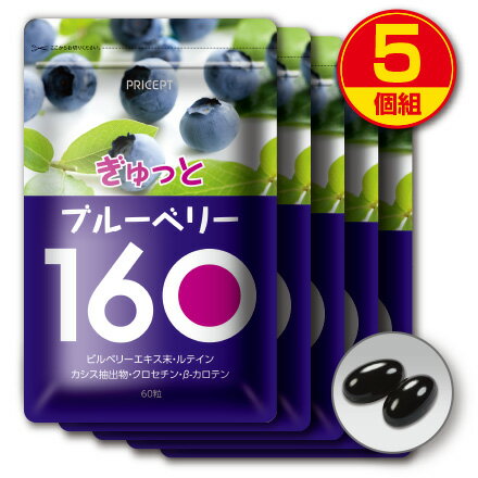 【終売・賞味期限間近のため訳あり（賞味期限2025年5月7日）・送料無料】ぎゅっとブルーベリー160（5個組・1袋あたり1019円）ビルベリー　ルテイン　カシス　クロセチン　β-カロテン（通常価格10184円）