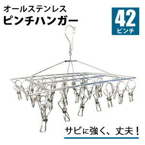 ステンレスピンチハンガー 42ピンチ 洗濯ばさみ ステンレス さびにくい 角ハンガー ピンチハンガー 洗濯 室内干し 丈夫 長持ち 新生活 からまらない シルバー タオルハンガー 洗濯グッズ 物干しのサムネイル