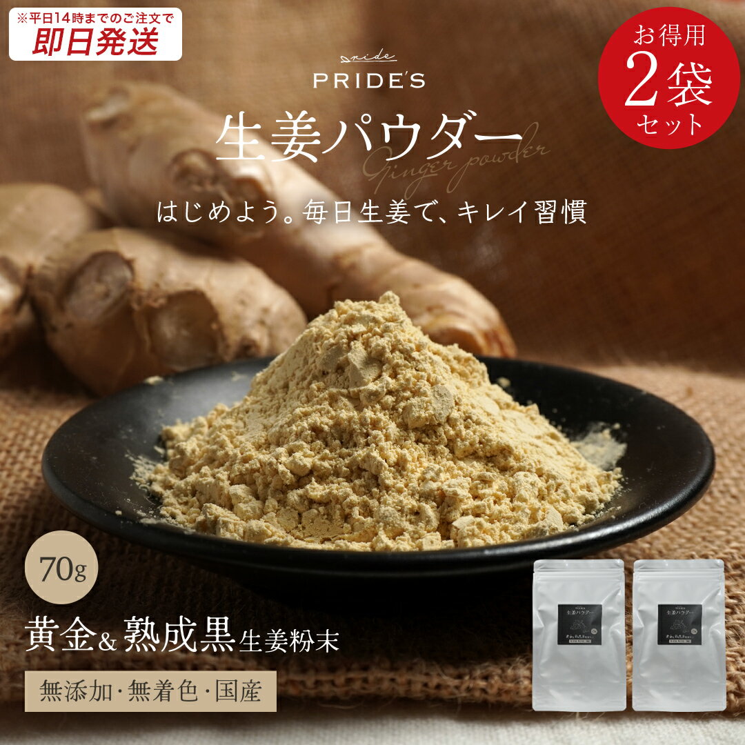 【 お得な 2袋セット】【※14時までのご注文で 即日発送 送料無料 】 九州産 生姜パウダー 70g×2袋 黄金生姜 × 熟成黒生姜 生姜 無着色 無添加 しょうがパウダー 生姜粉末 ジンジャーパウダー 国産 粉末 業務用 . 2024 お返し 母の日 父の日のサムネイル
