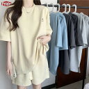 セットアップ レディース パジャマ ゆったり ハーフパンツ ルームウェア 大きいサイズ お洒落 シンプル無地 運動用 ジム 春夏 部屋着 カジュアル ジャージ