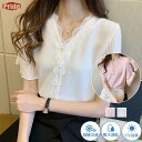 ブラウス 半袖 レディース シフォン ラッフルスリーブ レース tシャツ トップス ゆったり オフィス 通勤 涼しい 薄手 おしゃれ カジュアル