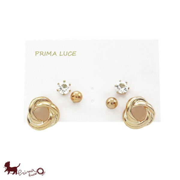 【1000円ポッキリ】メタル＆クリスタル ツイストデザイン 3点セットピアス 両耳用 セットピアス シンプル 小さめ 可愛い かわいい モチーフ 華奢 プレゼント アクセサリー ジュエリー