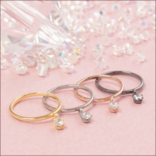 低金属アレルギーも安心 ステンレス素材 キュービック ジルコニア クラフトピンキーリング