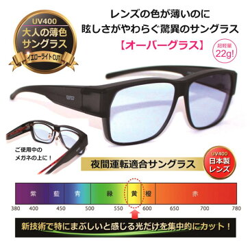 サングラス 夜 眩しさを抑える大人の薄色サングラス オーバーグラス ネオコントラスト 薄い色 ナイト グラス メガネ /UVカット イエローライトカット 夜間運転適合 人気 美肌 美容 メラニン【neocon-3027BKマット】