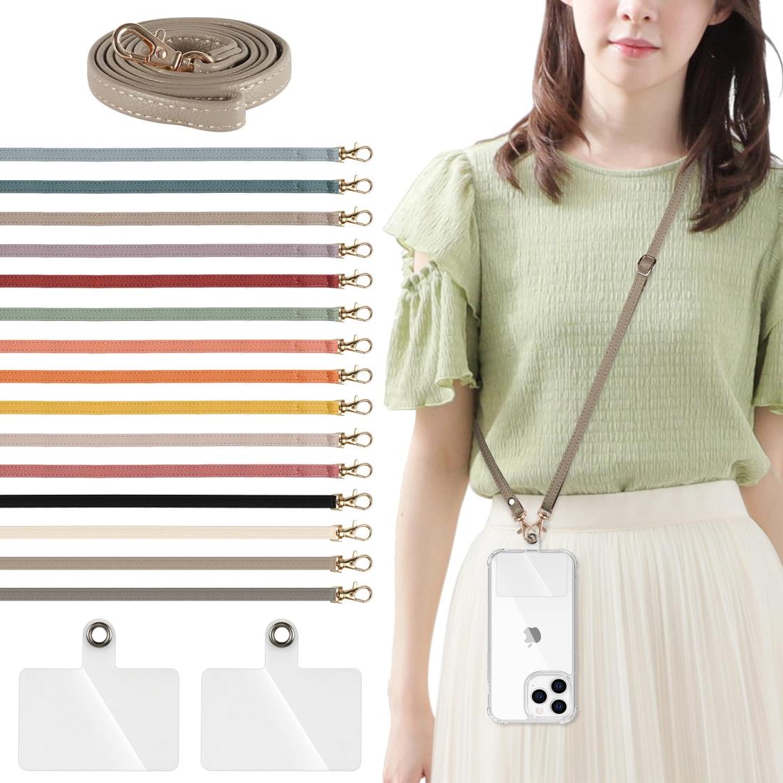[Yeepan] スマホ ストラップ ショルダー スマホ ショルダーストラップ 首掛け 約70cm～約140cm 長さ調節可能 ストラップ 1本+透明タグパッチ2枚入り ネックストラップ ショルダー スマホ/iPhone 全機種対応 斜め掛け ネックストラップ レザー
