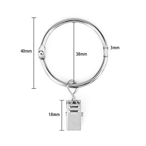 【送料無料】KaiYi カーテンリングクリップ カーテンクリップフック 開口設計 内径39mm 取付簡単 スチール製 10個セット シルバー 2