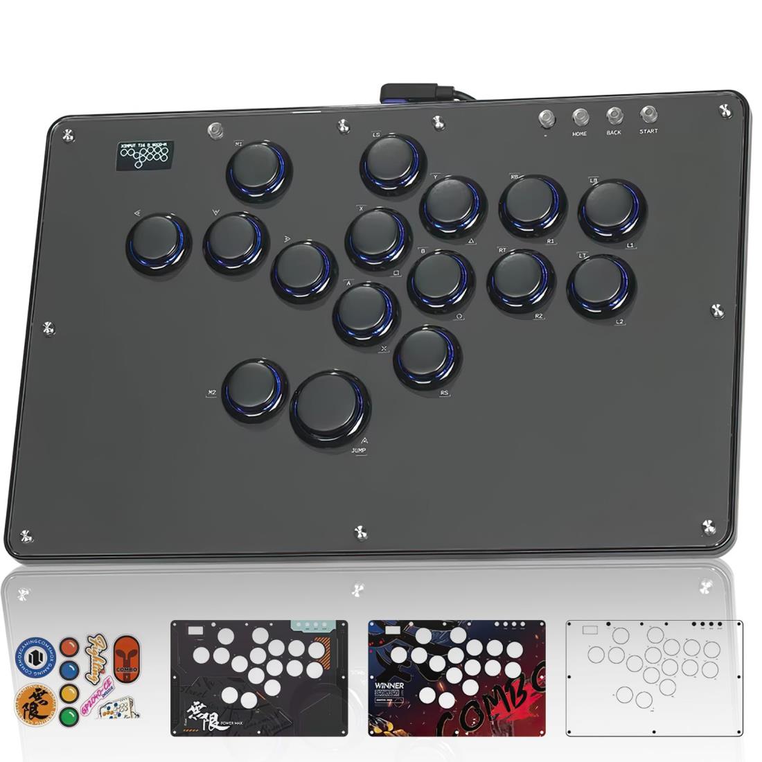 Haute42 アケコン レバーレス コントローラー レバーレス アケコン ボタン枠の追加 極薄の厚さ 天板広め ボタンが外れずに 膝置き可 U16黒 格ゲー向け For PC Switch PS4 PS3 持ち運び便利 無遅延 コンパクト RGB LED ホットスワップ ボタン交換可能 適度なボタン間隔 連射機