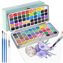 固形水彩 100色絵の具セット 固体水彩絵の具 水彩ペイントセット 水筆ペン パレット付き 携帯ボックス 水彩絵の具 トラベルセット アーティスト 初心者から専...