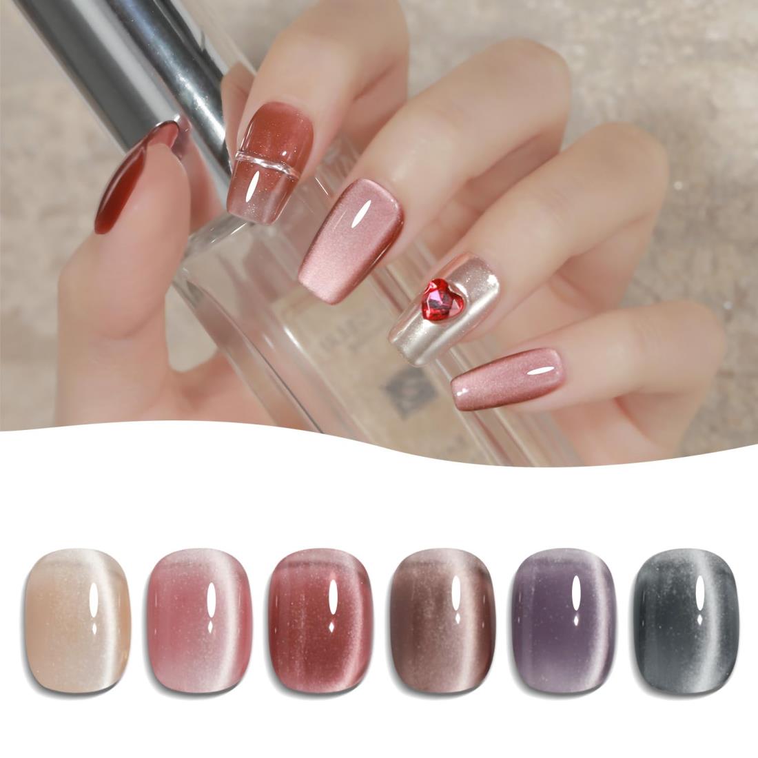 楽天プライムプラス　楽天市場店emigoro マグネットジェル 磁石付き ジェルネイル マグネットネイル キラキラ カラージェル キャッツアイジェル 微粒子 猫目 6色セット UV/LED対応（AL-帰り花マグネットジェル）