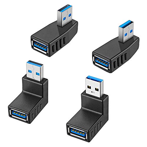 【送料無料】サムコス USB 3.0 アダプタ L型 90度 直角 方向変換アダプター 【4個セット】 オス×メス 高速 5Gbps Type A (タイプa オス?タイプa メス) 右向き 左向き 上向き下向き 変換アダプタ