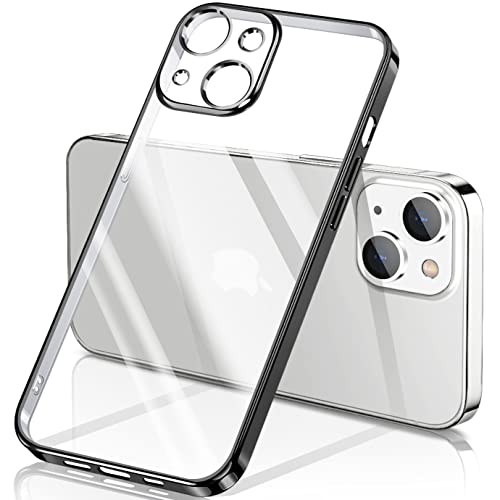 Rakuten - 【送料無料】iPhone13 ケース クリア 透明 アイフォン13 カバー 耐衝撃 TPU 素材 メッキ枠 薄型 軽量 メッキ加工 ソフト 人気 (ブラック)
