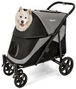 Totoro ball ペットカート大型犬 用カート 犬 バギー 多頭 大型犬 ペットバギー 4輪 ワンタッチ折りたたみ式 軽量コンパクト 組み立て簡単 外出便利 大型・中型・多匹飼い向け 耐荷重55Kg (グレー+ブラック)