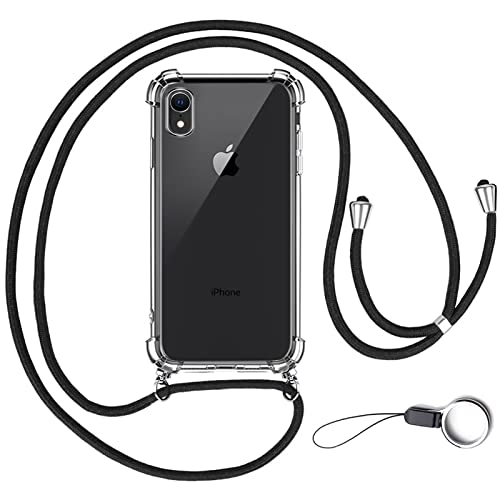 OJBSEN iPhone XR 用ケース アイフォン XR 用カバー【ストラップ2種付き】調節可能な ショルダー 肩がけ 首掛け 紐付き 薄型 透明 PC 軽量 シリコン TPUバンパー カバー ストラップホール付き 耐衝撃 傷防止 全面保護 米軍MIL規格 防指紋 ワイヤレス充電対応 アイフォン