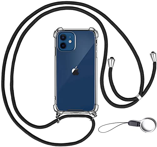 Rakuten - OJBSEN iPhone 12 mini 用ケース アイフォン 12ミニ 用カバー【ストラップ2種付き】調節可能な ショルダー 肩がけ 首掛け 紐付き 斜めがけ 薄型 透明 PC + 軽量 シリコン TPUバンパー カバー ストラップホール付き [耐衝撃 全面保護 米軍MIL規格 防指紋] MagSafe ワイヤレス