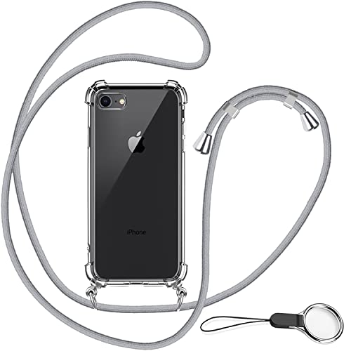 OJBSEN iPhone SE 3/2 用ケース アイフォン SE 第3世代/第2世代 ケース iPhone7/8 用ケース  調節可能な ショルダー 肩がけ 首掛け 紐付き 薄型 透明 PC + 軽量 シリコン クリア TPUバンパー  ワイヤレス充電対応