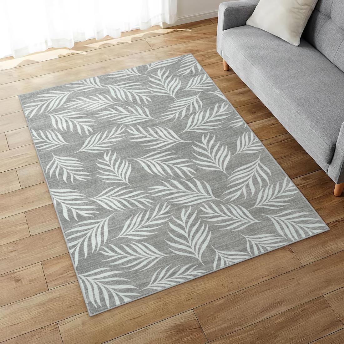 HAOCOO ラグマット 1畳 カーペット 洗える 90х150cm ホットカーペット対応 滑り止め 滑り止め 低反発 防音 一人暮らし シェニール ラグ 耐磨耗性 軽量 オールシーズン適用 おしゃれ フレッシュ 植物柄 リーフ グレー