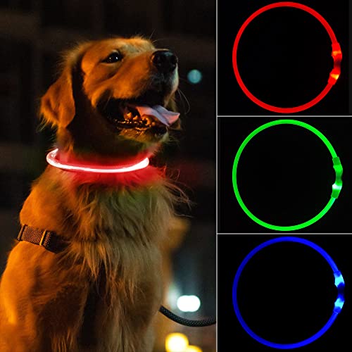 【安全な犬の首 輪 視認性が高い】ピカピカと光る首 輪を犬に使って夜間や薄暗い場所でしっかり光り目立ちます。夜間の散歩に非常に明るい 犬の首 輪ライトは、犬を高く見せ、暗闇の中で光を放ちます。 犬の安全を心配する必要はもうありません【3モード】 素早い点滅・ゆっくり点滅・常時点灯の3パターンのライトモードが搭載され、スイッチひとつで選択可能です【長さ可調節】この光る首 輪の長さは70cmで、ハサミでカットして簡単にサイズを調整でき、軽量なので小さなワンちゃんから大きなワンちゃんまでお使いいただけます【USB充電】USB充電可能のLED首 輪です。充電時間：約1時間，連続使用時間：点滅時約5時間、点灯時約2時間（※充電環境により、充電時間、使用時間は異なる場合があります）【使いやすい&防水設計】TPUチューブの一端を引っ張ってから、それをペットの首に着用してから、もう一度カラーに戻ります。 シリコーンの電源ボタンを押してフラッシュモードを変更します。防水設計を誇り、雨の日でもペットと一緒にお散歩を楽しむことが可能です。しかし、水泳をしたり水に完全に浸すことはできるだけ避けるようにしてください。パッケージ内容：犬光る首 輪（レッド）*1,USBケーブル*1