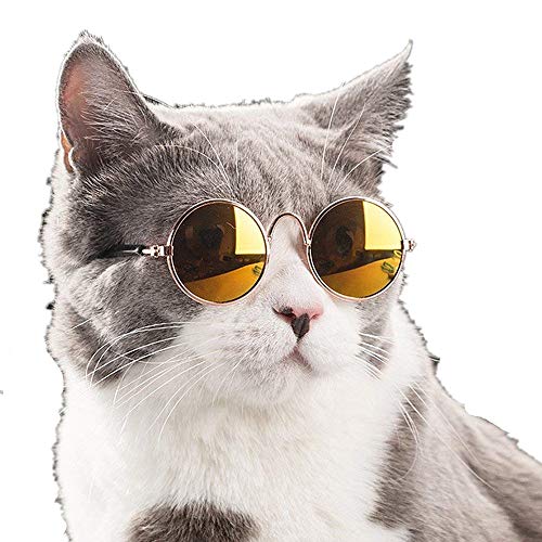 【送料無料】Kingsie 猫 サングラス メガネ 小型犬 眼鏡 可愛い かっこいい 日焼け対策 紫外線対策 ペット アクセサリー 写真撮影 (イエロー)