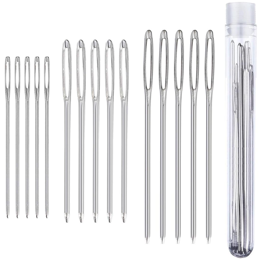 Mesanda 手縫い針 丸針 縫い針 15本入り 大きな目の鈍い針 厚地縫い用針 レザークラフト用針 革工具 手..