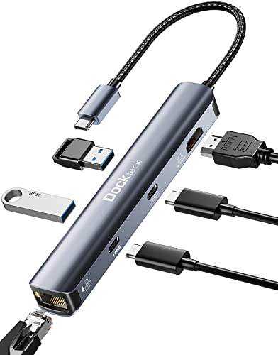 【送料無料】Dockteck 6-in-1 usb ハブ type-c, usb c ハブ 4K@60Hz HDMI ポート PD 100W USB-cポート 2×USB 3.0 1Gbpsイーサネット ポート搭載 typec ハブ MacBook Pro, MacBook Air, iPad Pro, iMac M1, XPS, Pixelbook 等に適用 スペースグレー