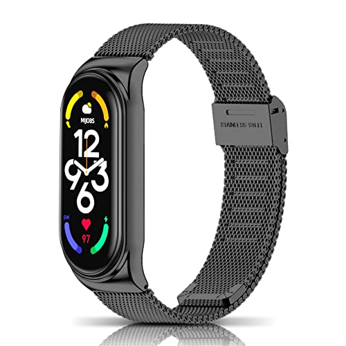 [HeeNia] Xiaomi Mi Band 7/Xiaomi Smart Band 7 対応 バンド 金属ベルト ステンレス製 替えベルト 長さ調節可能 柔らしい 男女兼用 Xiaomi Mi Band 7/Xiaomi Smart Band 7 対応 交換バンド (ブラック)