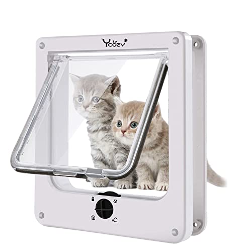 Ycozy 二世代 ペットドア 外寸27×23.5cm 猫 出入り口 小型犬用 ドア 猫扉 4ウェイロッキング キャットドア 室内用 取り付け簡単 冷暖房対策