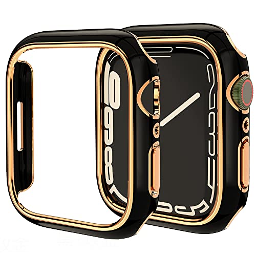 【送料無料】Miimall 対応 Apple Watch 8 45mm/7 45mmケース アップルウォッチシリーズ 8 2022/7 ケース PC材質オシャレ設計 傷防止 防塵 軽量 防衝撃 保護バンパー Apple Watch Series 7 側面カバー（45mm ブラックx縁：ローズゴールド）