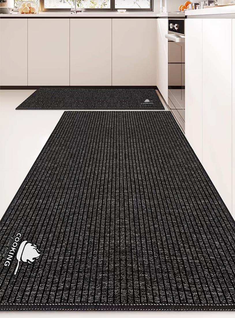 Bcrio キッチンマット 拭ける 洗濯いらず TPRマット 滑り止め 撥水 防汚 厚さ7mm クッション性のある お手入れ簡単 ずれにくい 台所マット （ブラック03，40*90）