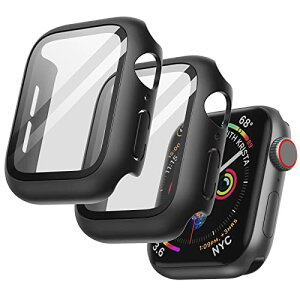 【送料無料】JE Direct Apple Watch SE (2022/2020) /Series 6 5 4（44 mm用）ケース フィルム付き アップルウォッチ 全面保護カバー 強化ガラスフィルム内蔵 高感度 2個セット (ブラック)