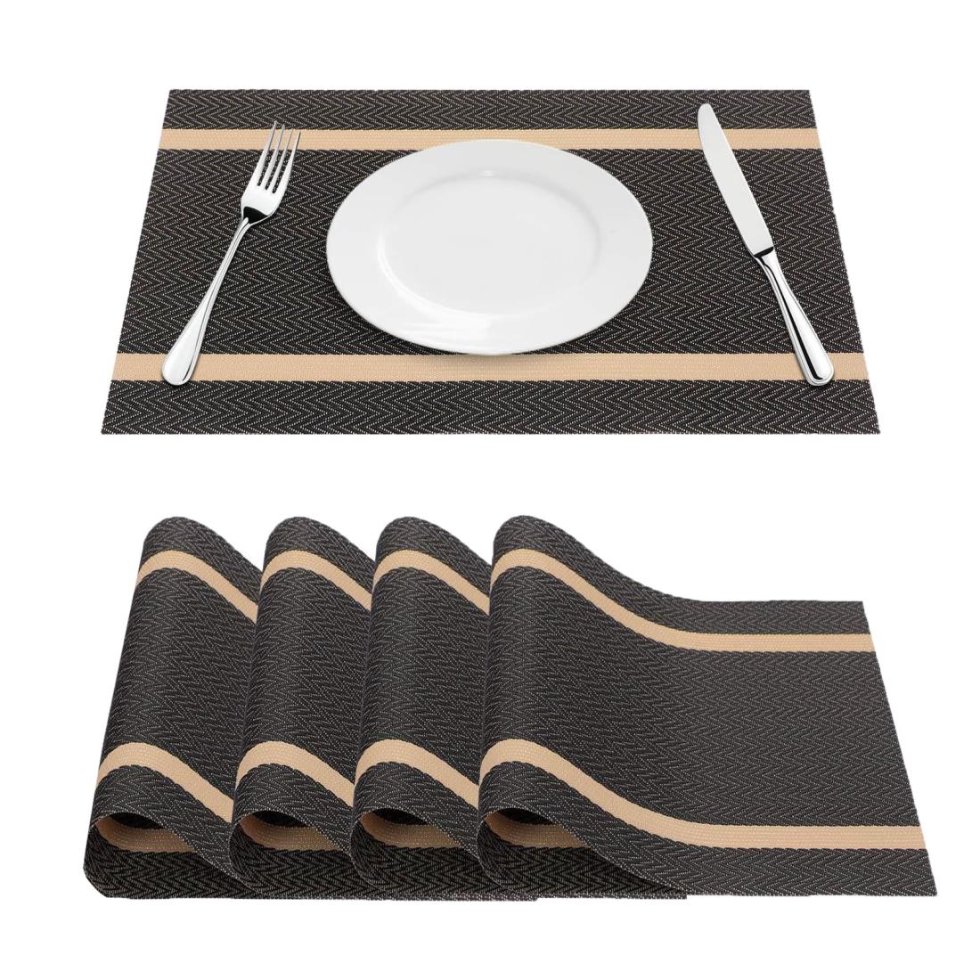 [Senteria] ランチョンマット テーブルマット 4枚セット PVC ビニール ブラウン おしゃれ 北欧 四角 方型 防水 滑り止め 汚れ防止 断熱 保護 お手入れ簡単 拭き取り可能 食卓飾り 雰囲気 調理台 食卓 大人 子供 家庭用「45*30cm」