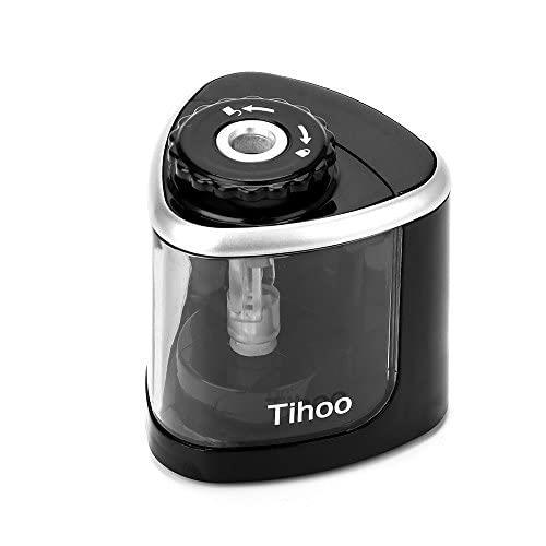Tihoo電動鉛筆削り 電動シャープナー 電動手動両用 バイト台取り出す 予備削り刃付き ムダ削り防止 自動式 持ち運びやすい 子供 学校 事務用