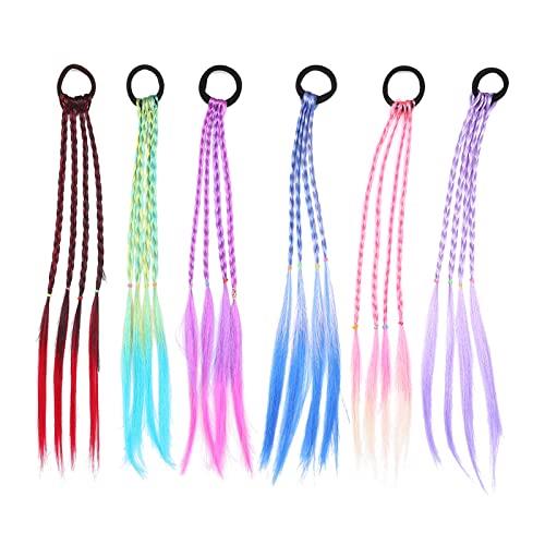 SHULLIN 6色セット キッズ メッシュ エクステンション ヘアエクステ ウィッグ 三つ編み 編み込み グラデーションカラー エクステ ウィッグ カラフル キッズ 髪 ウィッグ 髪の毛 付け髪 ワンタッチ ダンス 発表会 イベント フェス ヘアエクステ