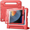 JE irect 子供用 iPad 10.2インチ ケース (第9/8/7世代、2021/2020/2019) 液晶保護フィルム付き 耐衝撃 フルボディハンドルスタンド タブレット保護カバー (レッド)