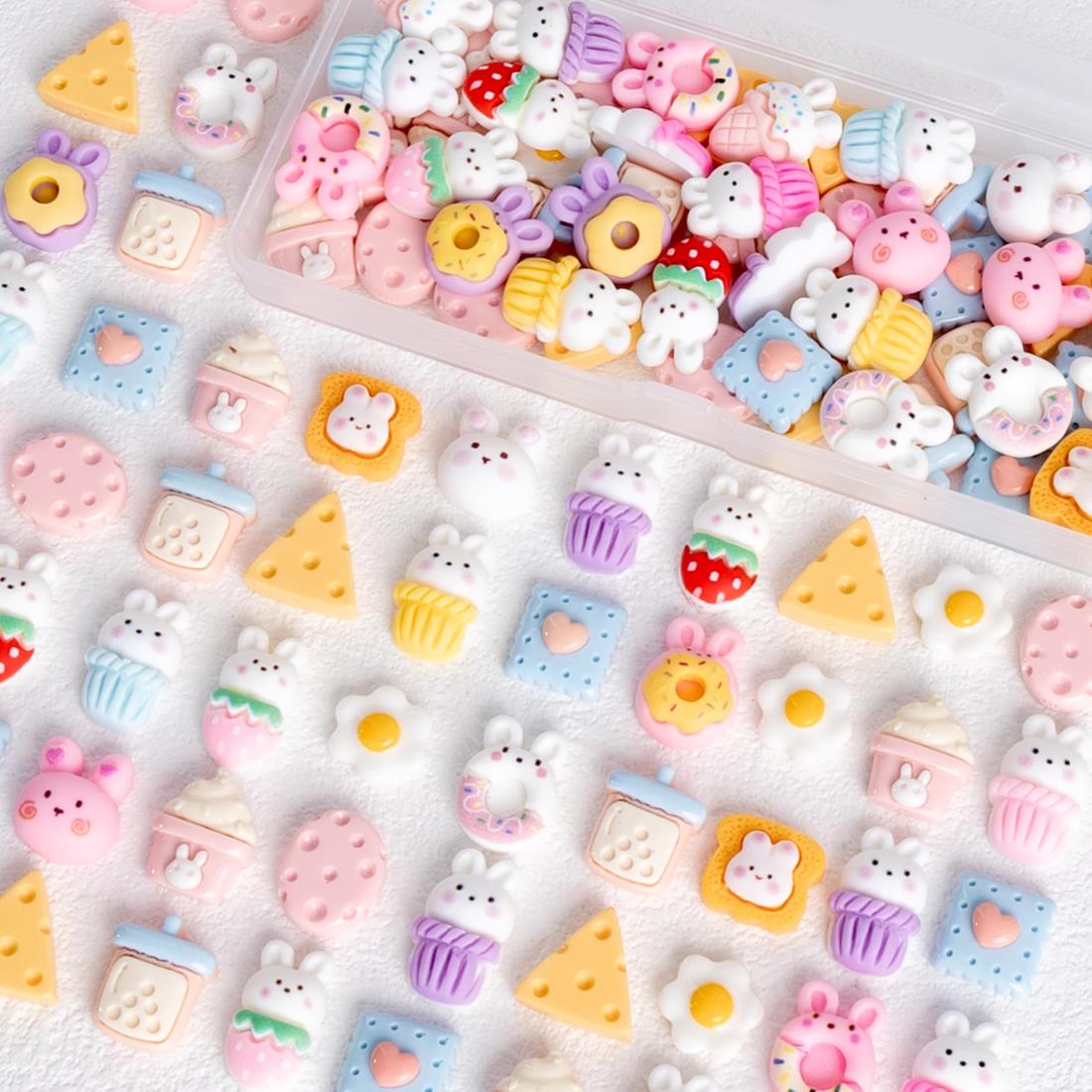 デコパーツ 樹脂 セット 【うさスイーツ・自由にDIY可能・様々なモチーフ】 アクセサリーパーツ デコパーツ かわいい キャラクター デコ 素材 ビーズ ホイッ...