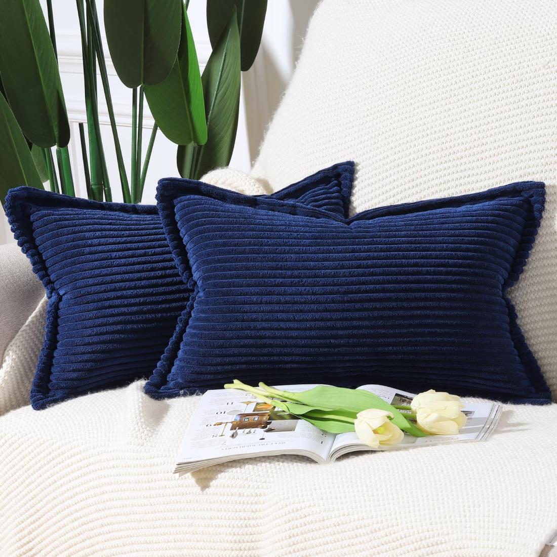 Madizz 2枚セット コーデュロイ 装飾的な クッションカバー 柔らかい 北欧 おしゃれ 贅沢 スタイル ソ..