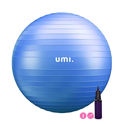 Umi.(ウミ) バランス ボール 55cm ばらんすぼーる アンチバースト 厚い 滑り止め 耐荷重300kg ハンドポンプ付 (ブルー)