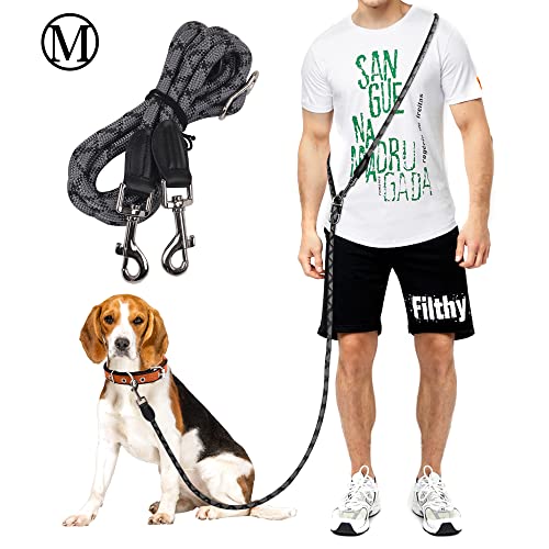 CHMKSTC 犬リード 肩掛けリード ショルダーリード ハンズフリー犬 リード 小・中型犬しつけ用リード 5in1多機能 全長2.6M 直径10MM 50kgまで対応? 2頭犬同時引き可能　腰に掛けいる可能　両手解放 調節可能 夜光 反射素材 迷子防止 脱走防止 外れにくい ランニング/ジョギン