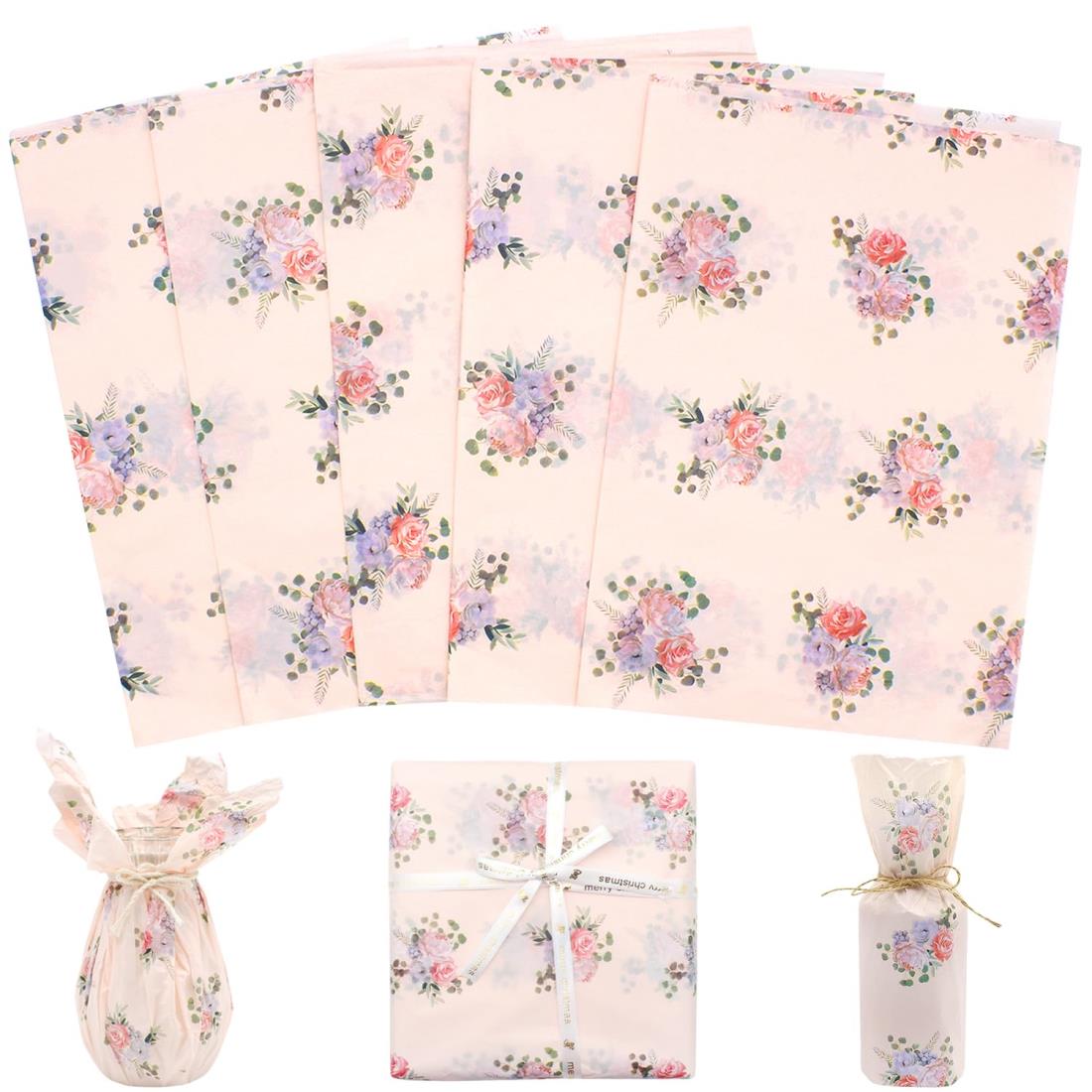 Benvo 薄葉紙 ラッピングペーパー 35*50cm 20枚 お花紙 淡いピンク バラ 包装紙 フラワーズ 包装ペーパ 緩衝材紙 雛祭り/バレンタイン/お祝い...