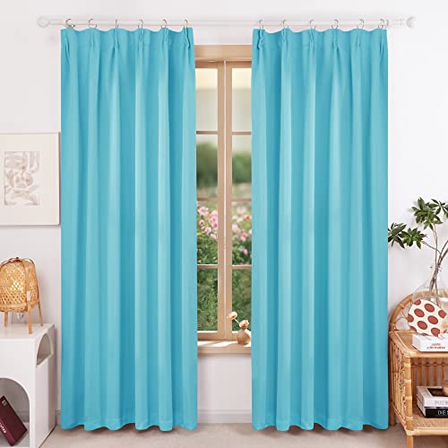 【送料無料】Deconovo 遮光 カーテン 幅100cm丈178cm ターコイズブルー 北欧 冷気遮断 防寒 保温 UVカット おしゃれ 断熱 昼夜目隠し 2...