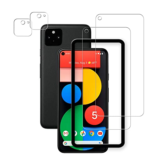 【送料無料】2+2 枚セット ガイド枠付き HKKAIS 日本製硝子採用 Google Pixel 5 用 ガラスフィルム カメラフィルム 強化 ガラス 液晶画面 保護フィルム