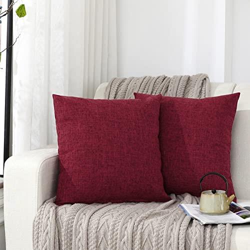 Silky Bunny クッションカバー 60 x 60cm 北欧 おしゃれ ソファ背当て リネンの質感 座布団カバー 無地 隠しジッパー装飾枕カバー ワイン 2枚セット